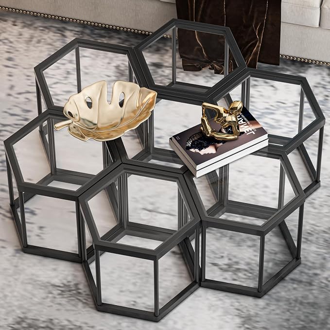 Coffee Table Glass Modern Coffee Table, Hexagon Free Combination Glass Center - Image 6