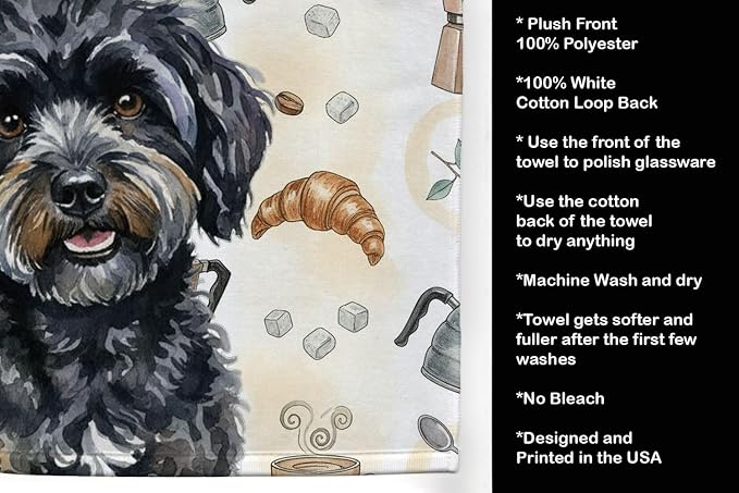 Caroline's Treasures Black Havanese Coffee Bar Kitchen Towel Velour Plush Front - Image 4