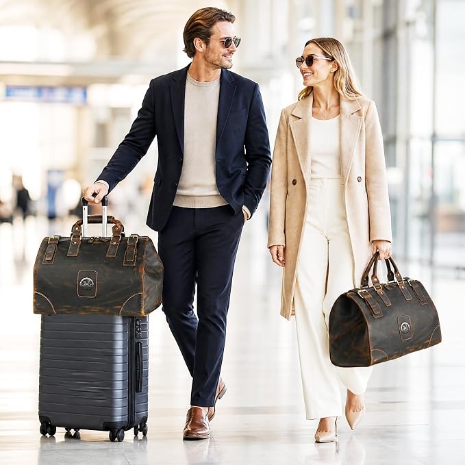 Canvas + Leather Travel Luggage Tote Duffle Gym Suitcase Weekender Overnight Bag - Image 2