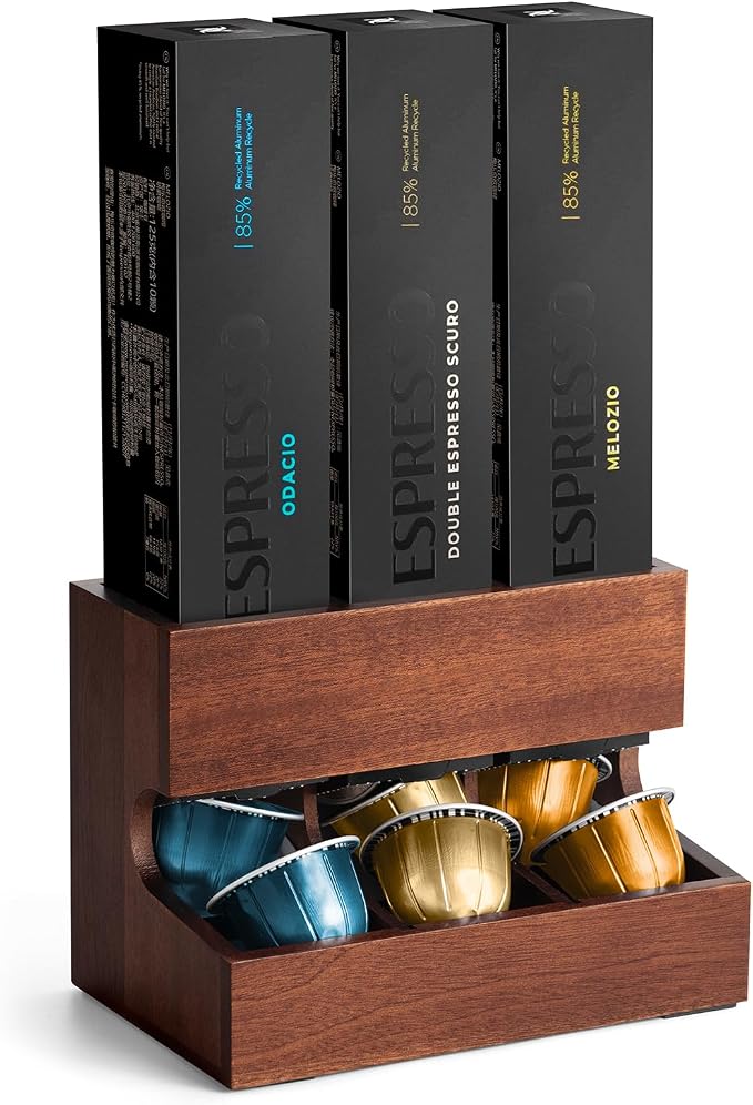 Wood Pod Dispenser Designed for Nespresso Vertuo Capsules, Freestanding by LKEUYUI