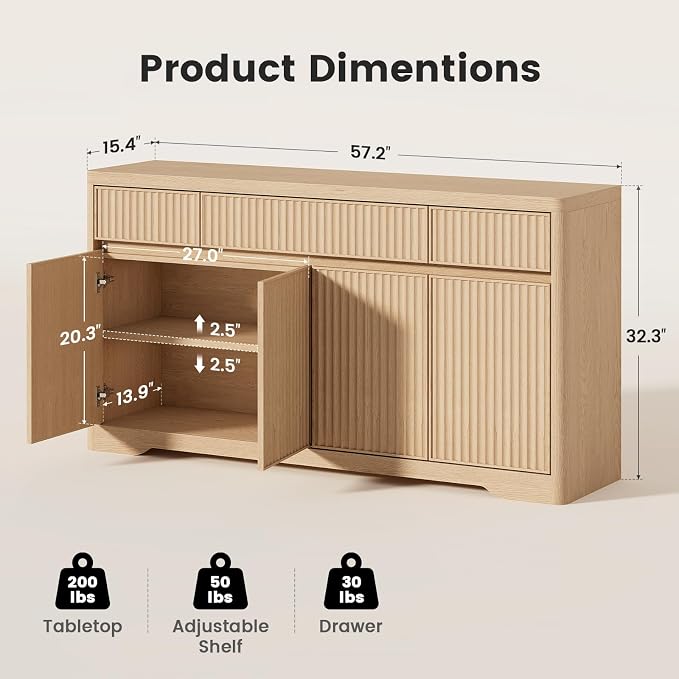 57'' Fluted Buffet Cabinet - Image 2