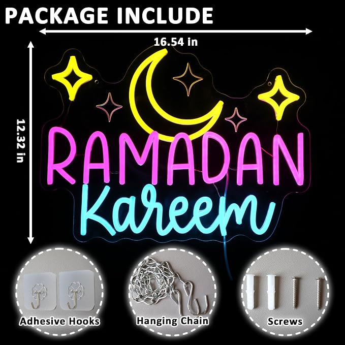 Ramadan Kareem Neon Sign for Wall Decor Dimmable Moon Stars Shape Led Sign for - Image 2