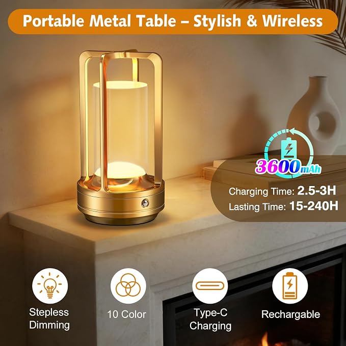 Portable Table Lamp for Outdoor Indoor: Cordless Rechargeable Desk Lamp - Image 6