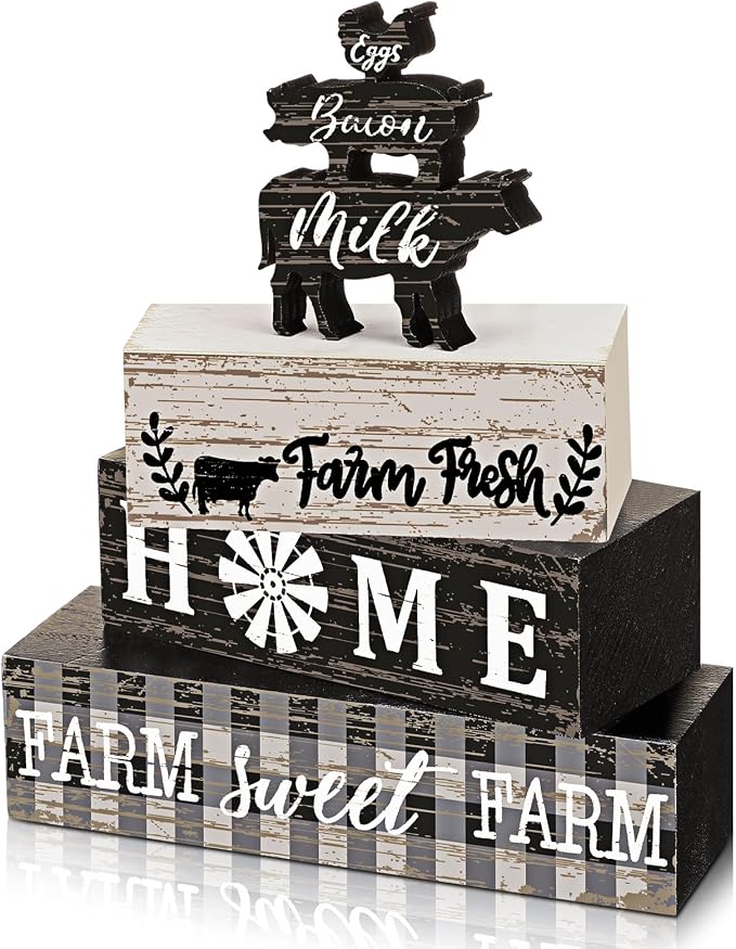 Geelin 4 Pcs Farmhouse Kitchen Signs Cow Rooster and Pig Decors Rustic Wooden by Geelin