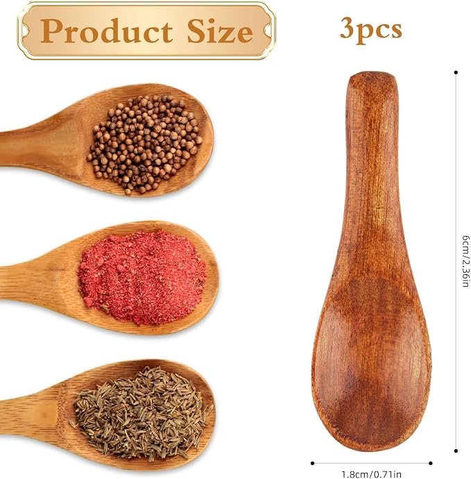 3 Pcs Handmade Tiny Spoons for Spices 2.36 Inch Mini Wooden Spoons Small Spice - Image 3