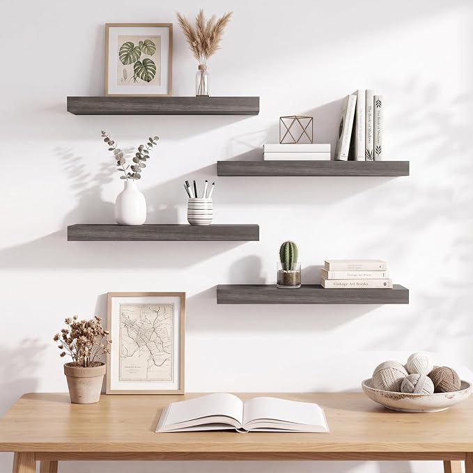 Fixwal 15.7in Floating Shelves, Rustic Wood Finish Wall Shelves Set of 4 - Image 7