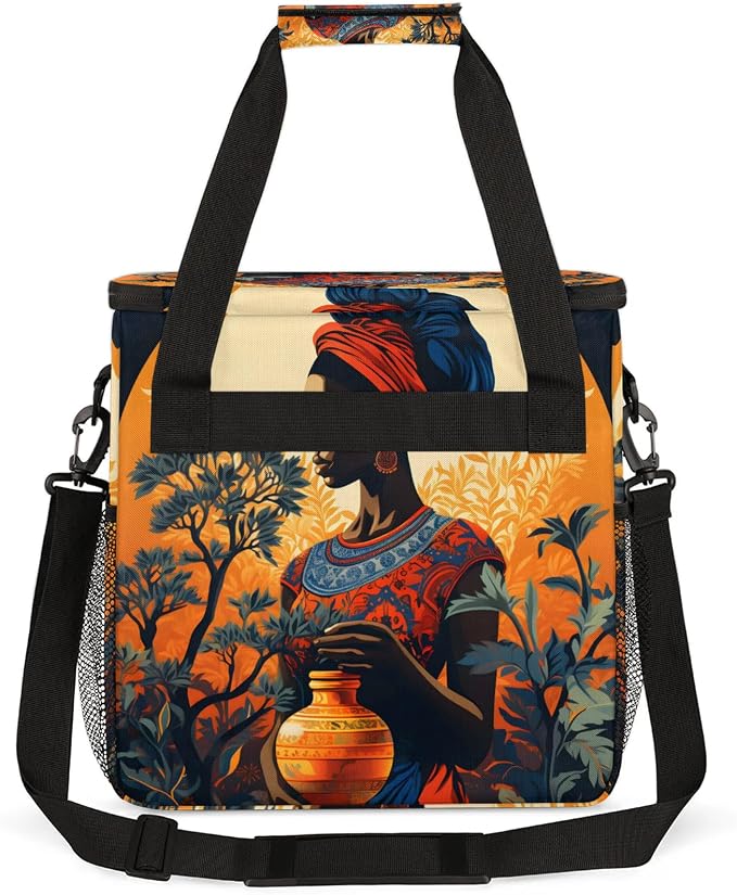 African American Black Women Coffee Maker Carring Bag, Large Insulated Storage - Image 5
