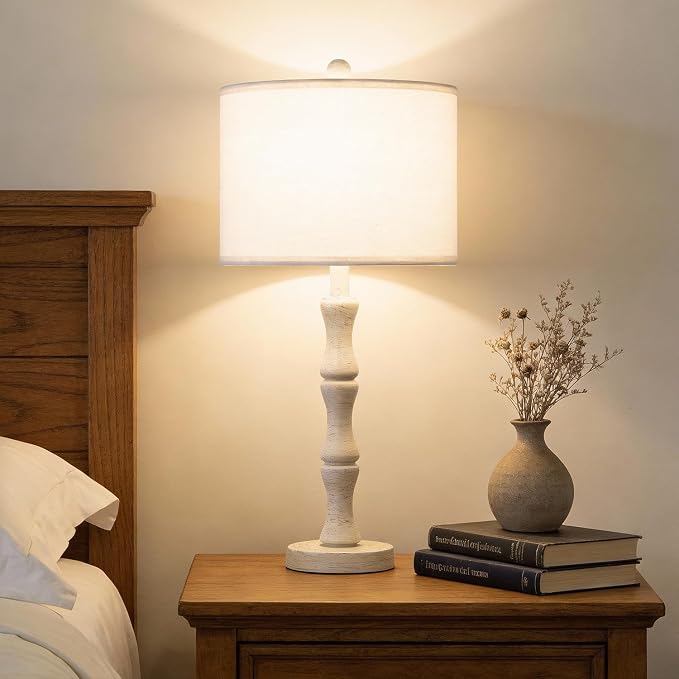 BOBOMOMO 25" Farmhouse Bedside Lamps Set of 2, Vintage Nightstand Lamps - Image 5