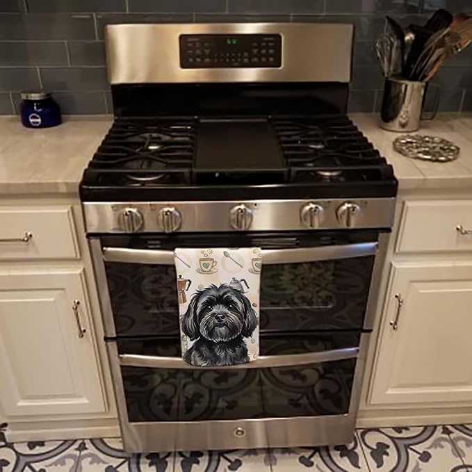 Caroline's Treasures Black Lhasa Apso Coffee Bar Kitchen Towel Velour Plush - Image 5