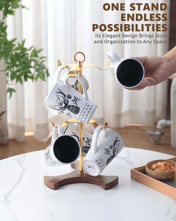 Gold Mug Holder Tree for Countertop | 2-Tier Coffee Mug Rack Holds 6 Large Mugs - Image 6