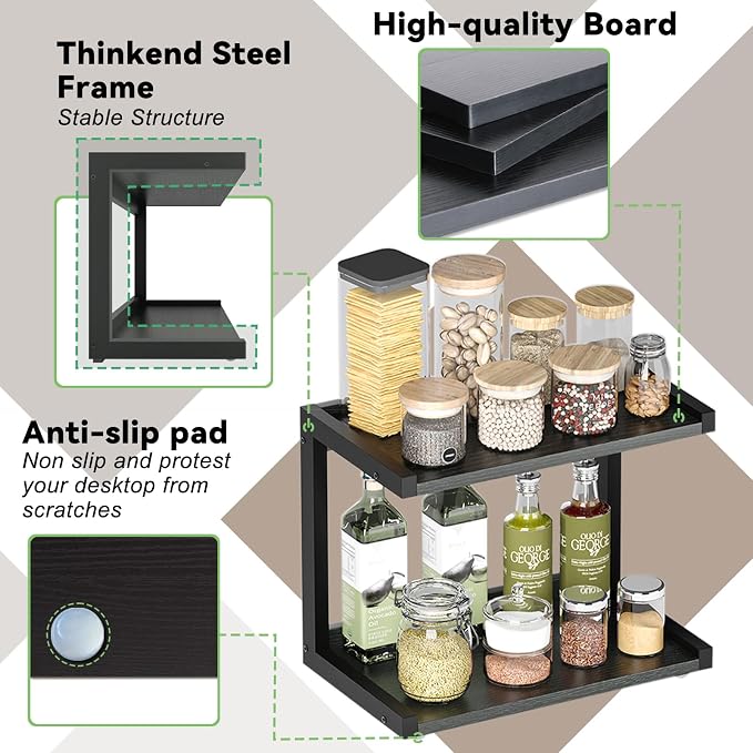 MARTY 2 Tier 12.6"x7.7" Counter Shelf Organizer Kitchen Spice Rack - Image 7