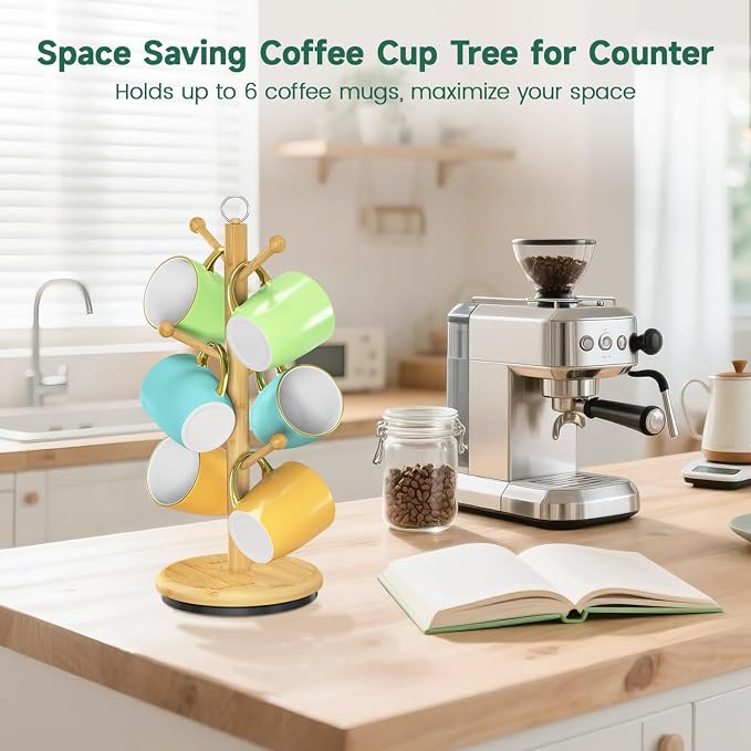EsLuker.ly Mug Holder Tree Bamboo 360° Rotating Coffee Cup Display Rack - Image 7