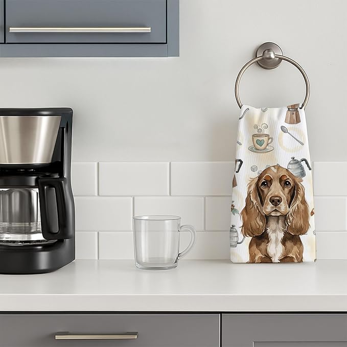 Caroline's Treasures Chocolate Cocker Spaniel Coffee Bar Kitchen Towel Velour - Image 3