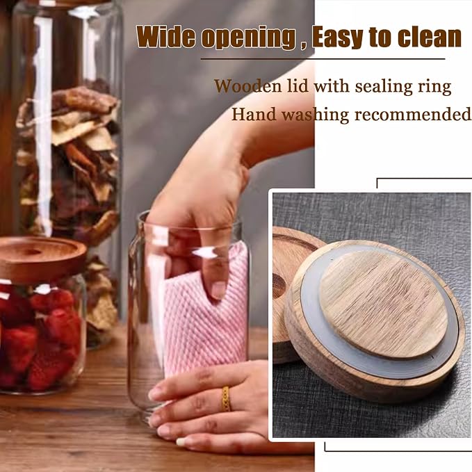 Viovian 10 OZ Glass Jar with Wooden Lid Clear Glass Coffee Storage Jars - Image 4