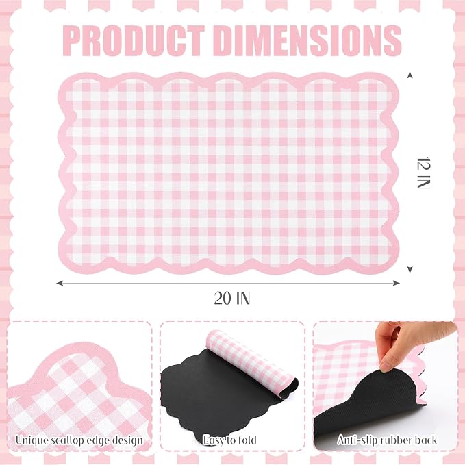 Scalloped Gingham Coffee Mat 12" x 20" Absorbent Coffee Bar Mat Brown Gingham - Image 2