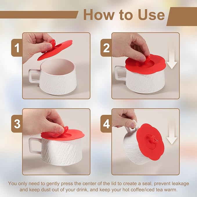 uxcell 3Pcs Silicone Cup Covers, 4.72" Heart Universal Cup Lids Reusable - Image 5