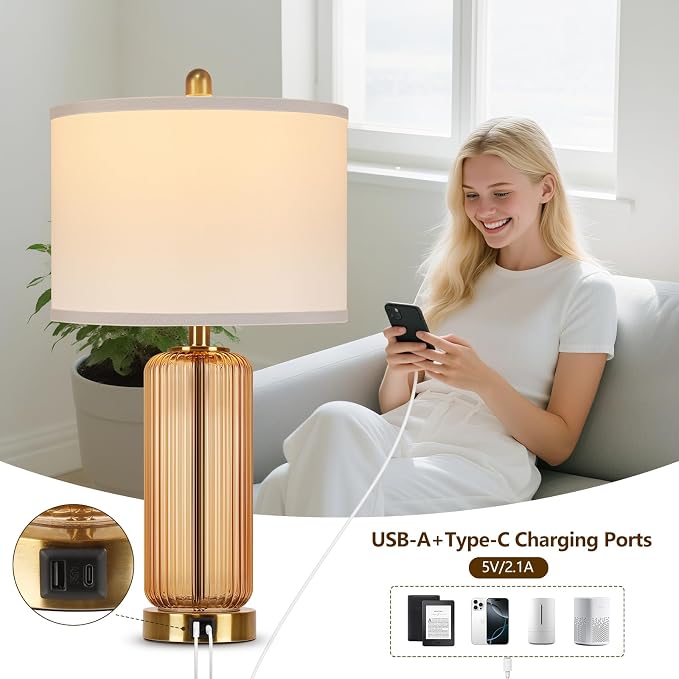 Table Lamps Set of 2 with Touch Control, 3-Way Dimmable Nightstand Lamp with - Image 3