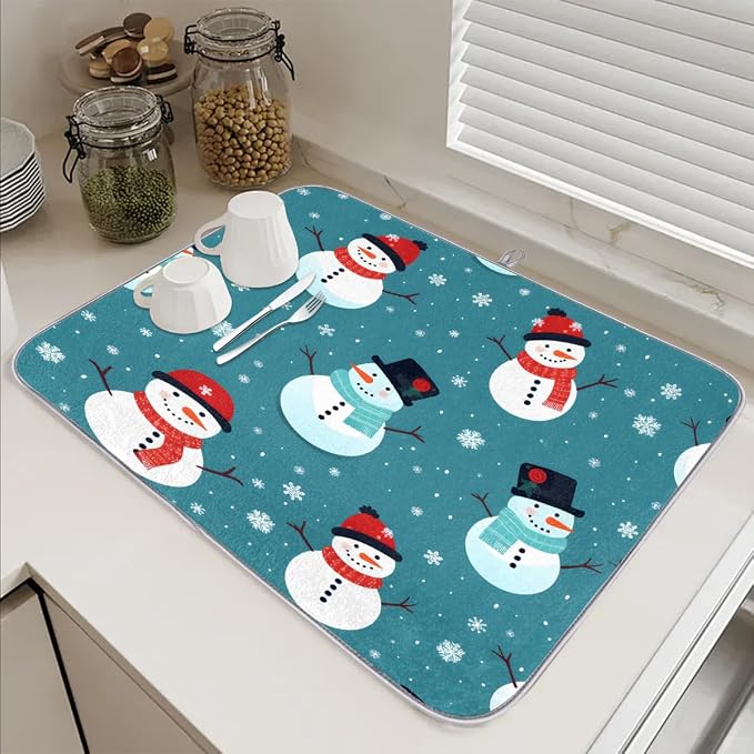Xmax Snowman With Snowflakes Dish Drying Mat, Kitchen Counter Quick Dry Pads - Image 6