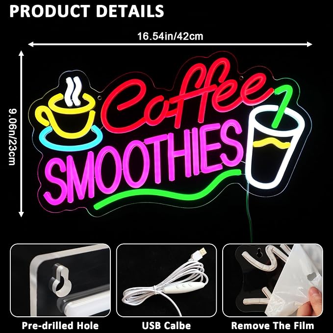 Coffee Smoothies Neon Sign for Wall Decor, Smoothie Led Signs for Business - Image 2