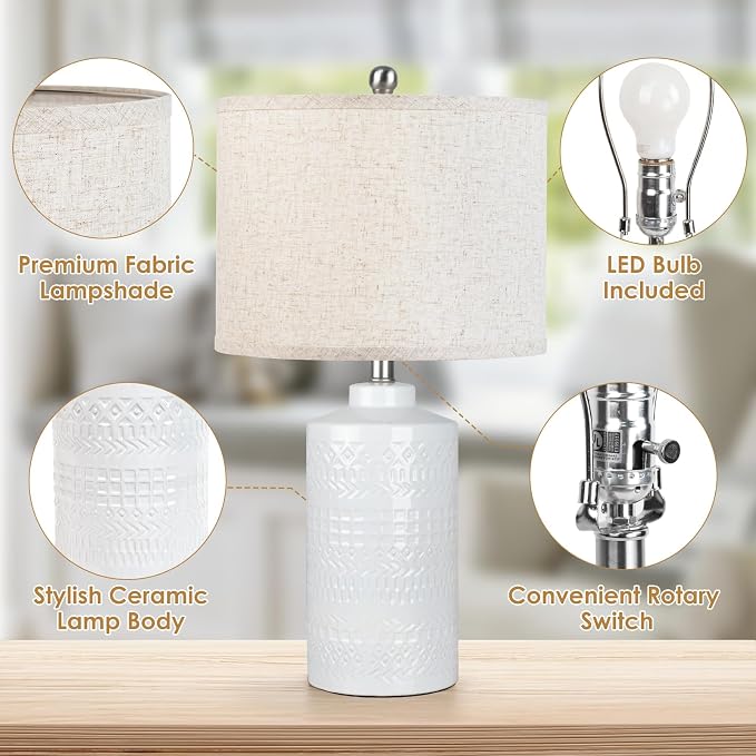 JUNNAI White Ceramic Table Lamp - Image 4