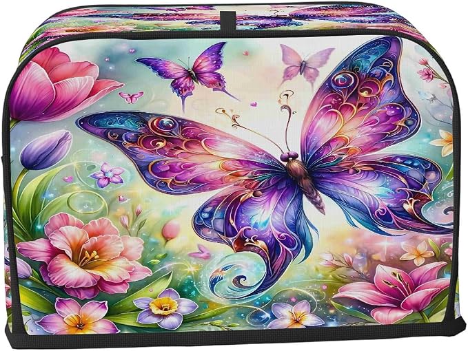Butterfly Color Flowers Toaster Cover 4 Slice Wide Slot Washable Appliance - Image 2