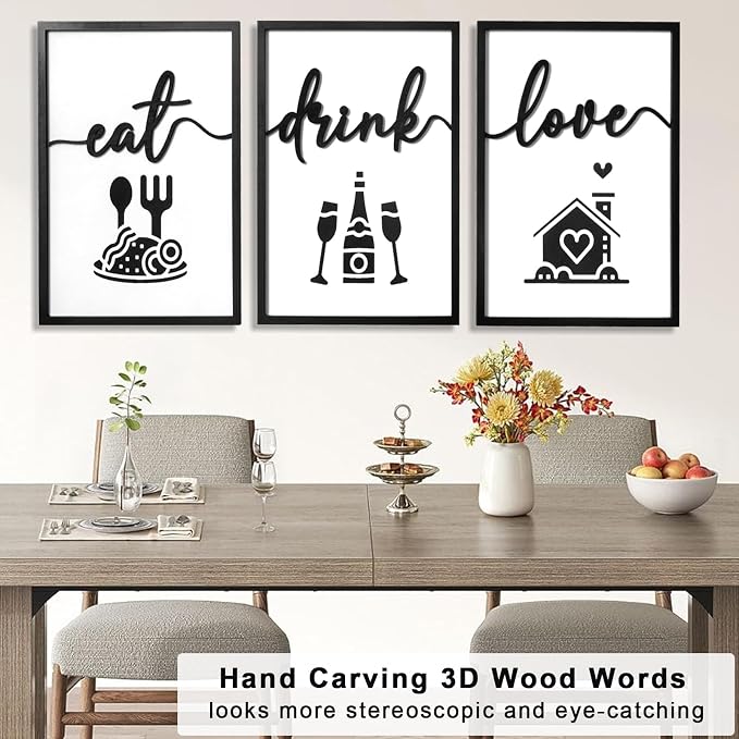 3D Wood Dining Room Wall Decor, Framed Kitchen Pictures Wall Art - Image 3