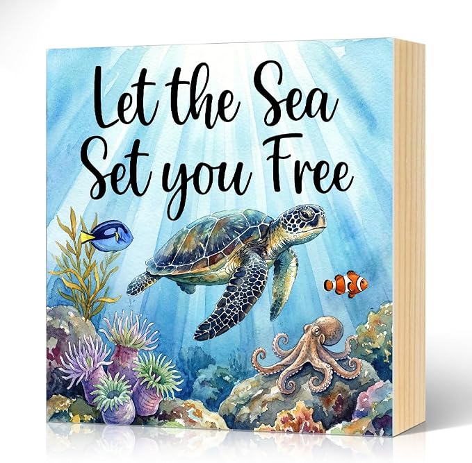 Let The Sea Set You Free Wood Block Plaque Box Sign by Unknown
