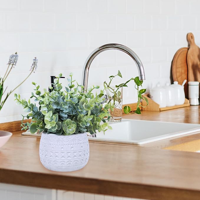 Winlyn Set of 2 Small Artificial Potted Plants Faux Eucalyptus Plant in White - Image 8