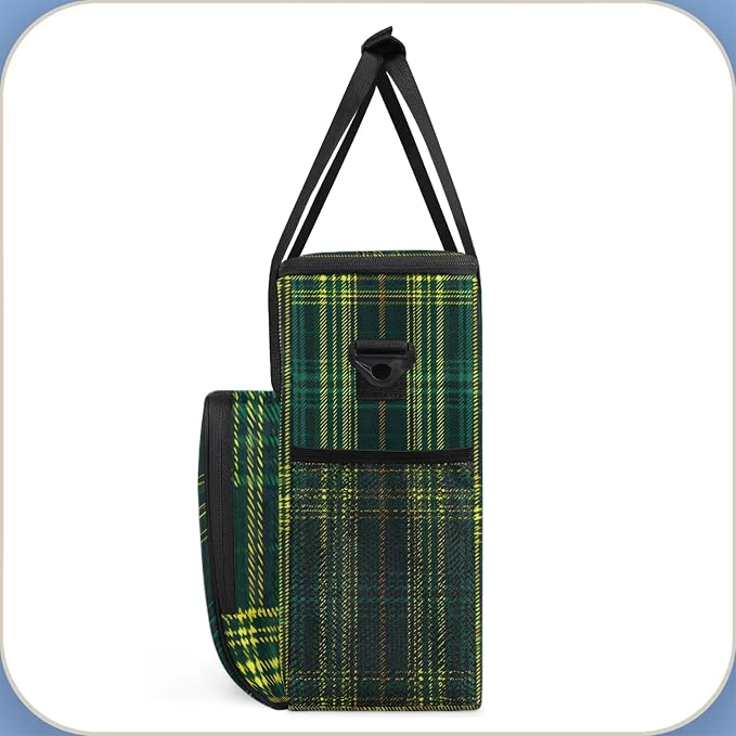 Green Plaid Coffee Maker Carring Bag, Large Insulated Storage Organizer Case - Image 4