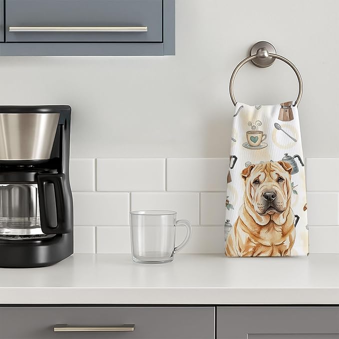 Caroline's Treasures Red Shar Pei Coffee Bar Kitchen Towel Velour Plush Front - Image 3