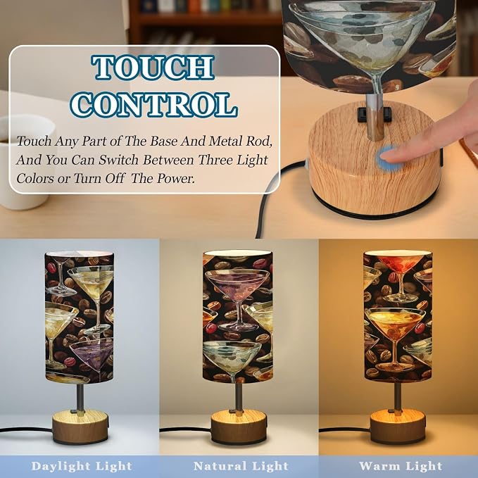 Martini Cups Watercolor Coffee Beans Nightstand Lamps - Image 3