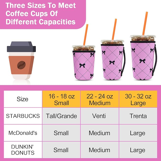 3 Pack Reusable Iced Coffee Protective Sleeves Cup Insulator Neoprene Coffee - Image 3
