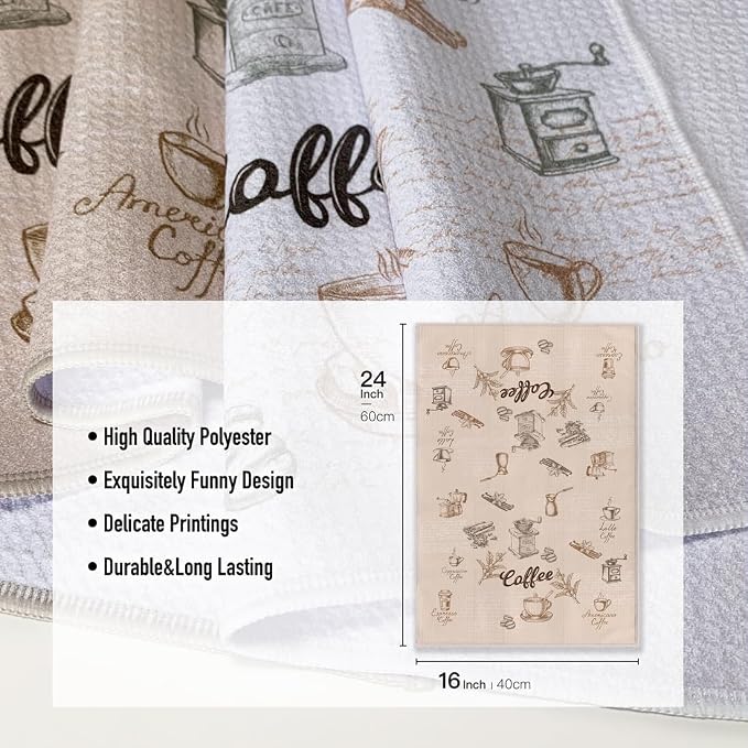 Coffee Themed Kitchen Towels-Funny Joked Absorbent Drying Hand Towel Bar - Image 4