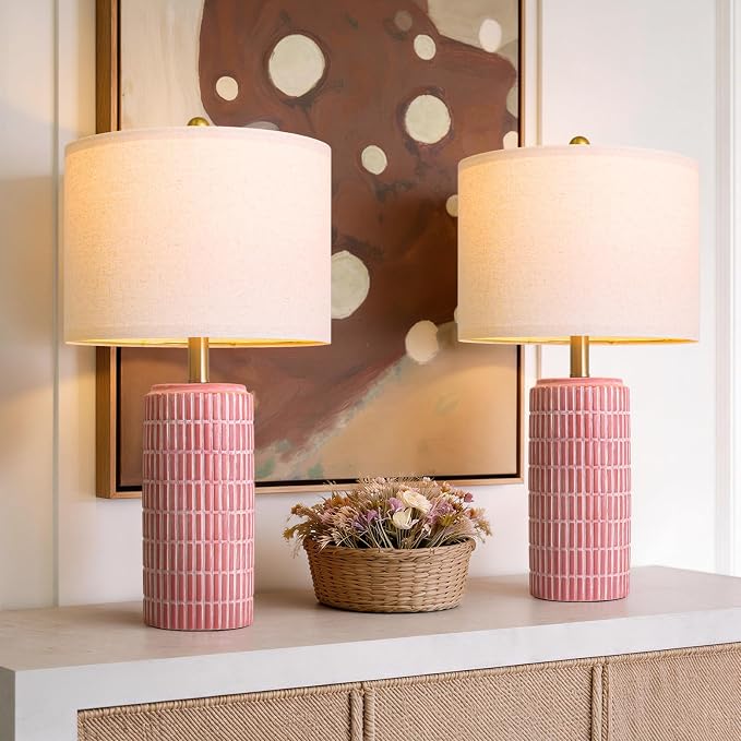 PoKat 23" Ceramic Table Lamps for Living Room, Farmhouse Bedside Lamps Set of 2 - Image 7