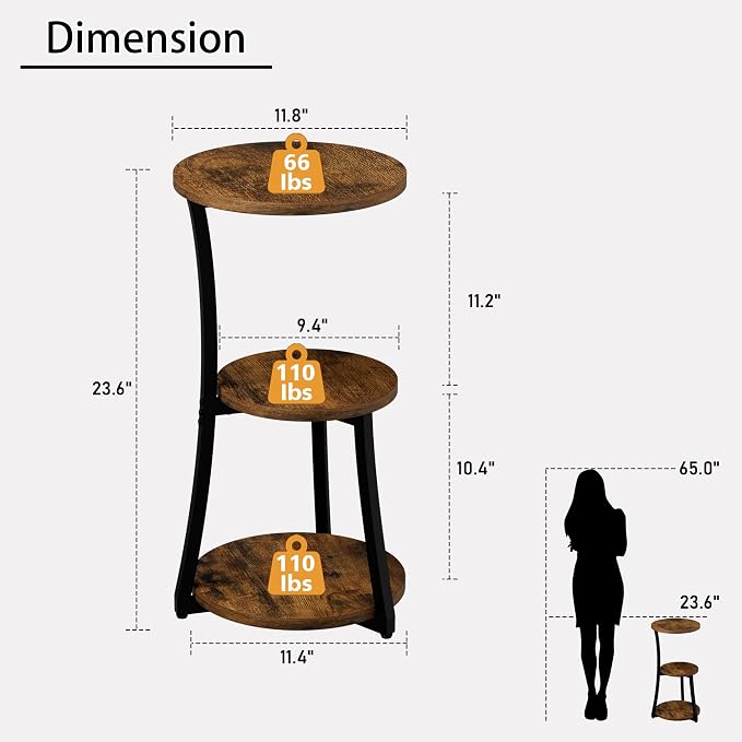Small Side Table, 3-Tier Round End Table - Image 3
