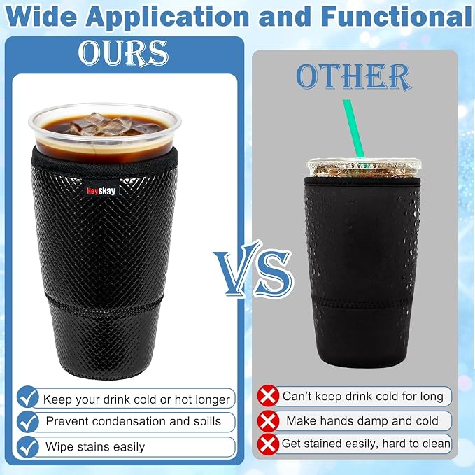 HEYSKAY Insulated Coffee Cup Sleeves Reusable Neoprene PU Leather Universal - Image 4