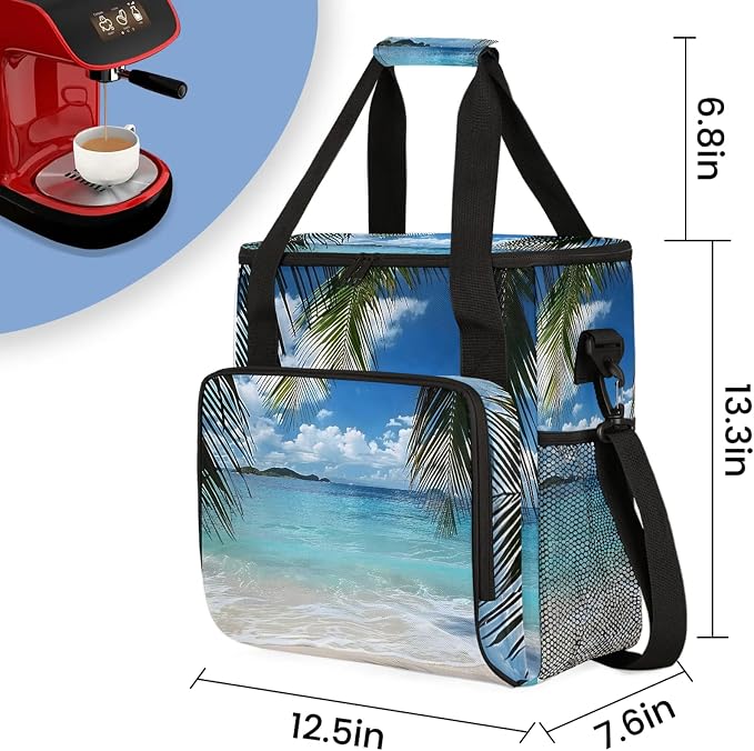 Palm Tree Ocean Beach Coffee Maker Carring Bag, Large Insulated Storage - Image 2
