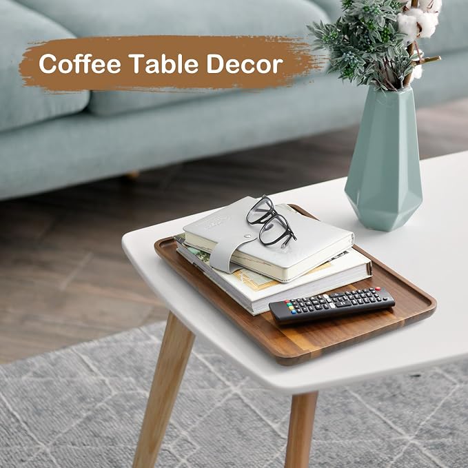 16 Inch Acacia Wood Serving Tray, Rectangular Wooden Decorative Tray - Image 6