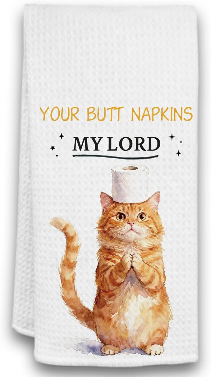 Funny Orange Cat Hand Towel, Cute Orange Cat Bathroom Towel by Unknown