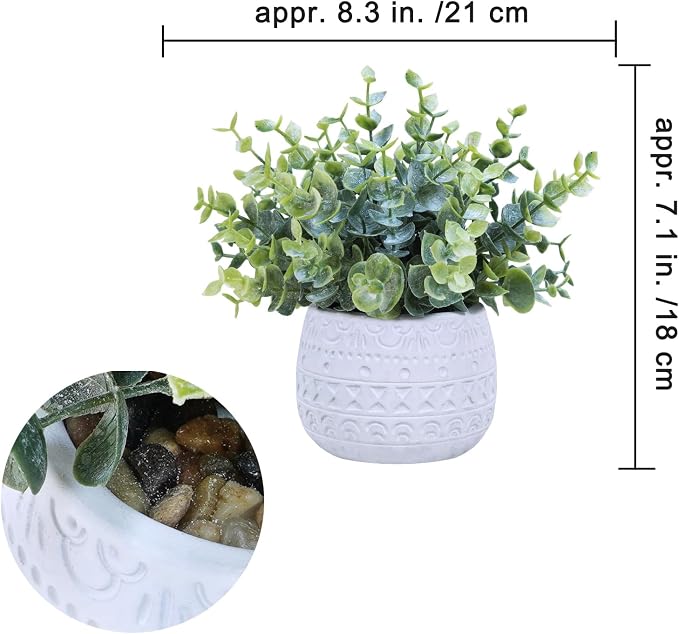 Winlyn Set of 2 Small Artificial Potted Plants Faux Eucalyptus Plant in White - Image 2