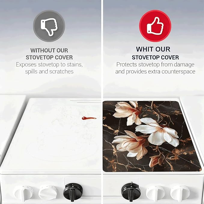 Black Gold Magnolia Stove Top Cover 28.3 x 20.5 Inches, Heat Resistant Glass - Image 7