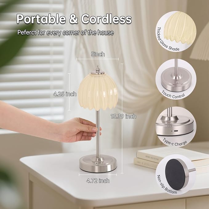 Shenmoyl Tulip Table Lamp with 5200mAh Battery & Touch Control, Cordless Small - Image 9