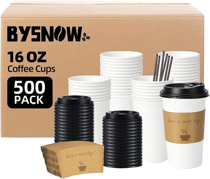 BYSNOW 500 pack 16 oz Disposable Paper Coffee Cups, Paper To Go Cups by BYSNOW