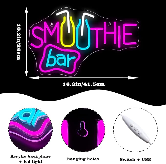 Looklight Smoothie Bar Neon Sign, Drink Words Neon Signs - Image 2