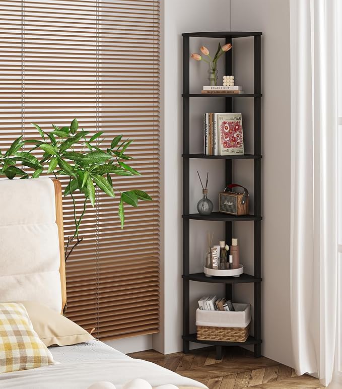 VIMBER Corner Shelf, 6-Tier Corner Bookshelf, Industrial Corner Ladder Shelf - Image 7