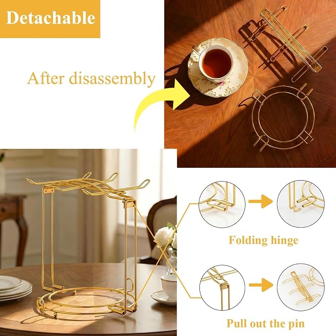 YOLIFE Tea Cup Holder for Countertop, Foldable Tea Station Organizer, Espresso - Image 3