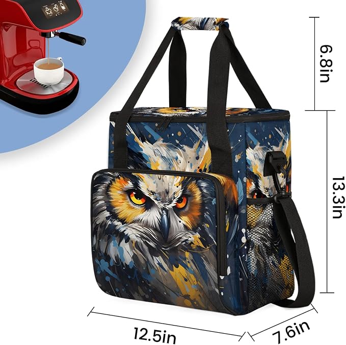 Owl Print Coffee Maker Carring Bag, Large Insulated Storage Organizer Case Tote - Image 2