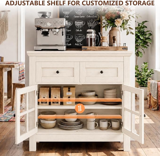 108" Buffet Cabinet Sideboard, Large Coffee Bar Cabinet - Image 3