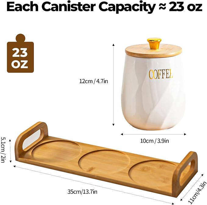 Ceramic Canister Set of 3 for Sugar Coffee Tea - 23oz - Image 3