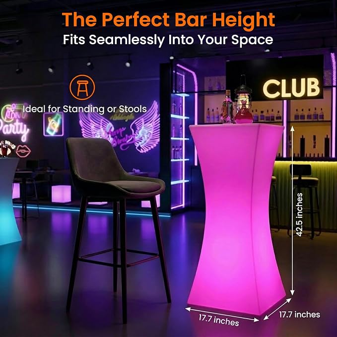 CECER 18" LED Cocktail Table, Rechargeable Light Up Furniture - Image 2